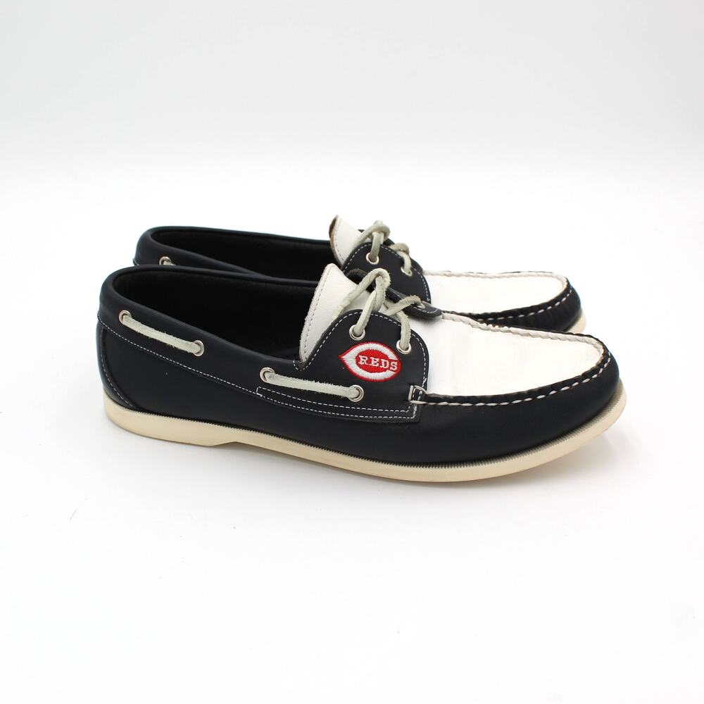 Allen Edmonds Cincinnati Reds Boat Shoes Mens 10.5 3E Wide Navy Leather MLB